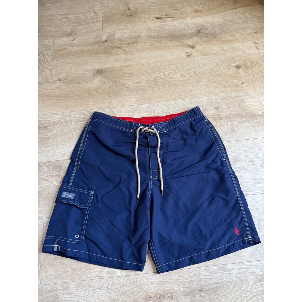 EUC Polo Ralph Lauren cargo Navy Blue Swim Trunks With Pockets Mesh Lined size L